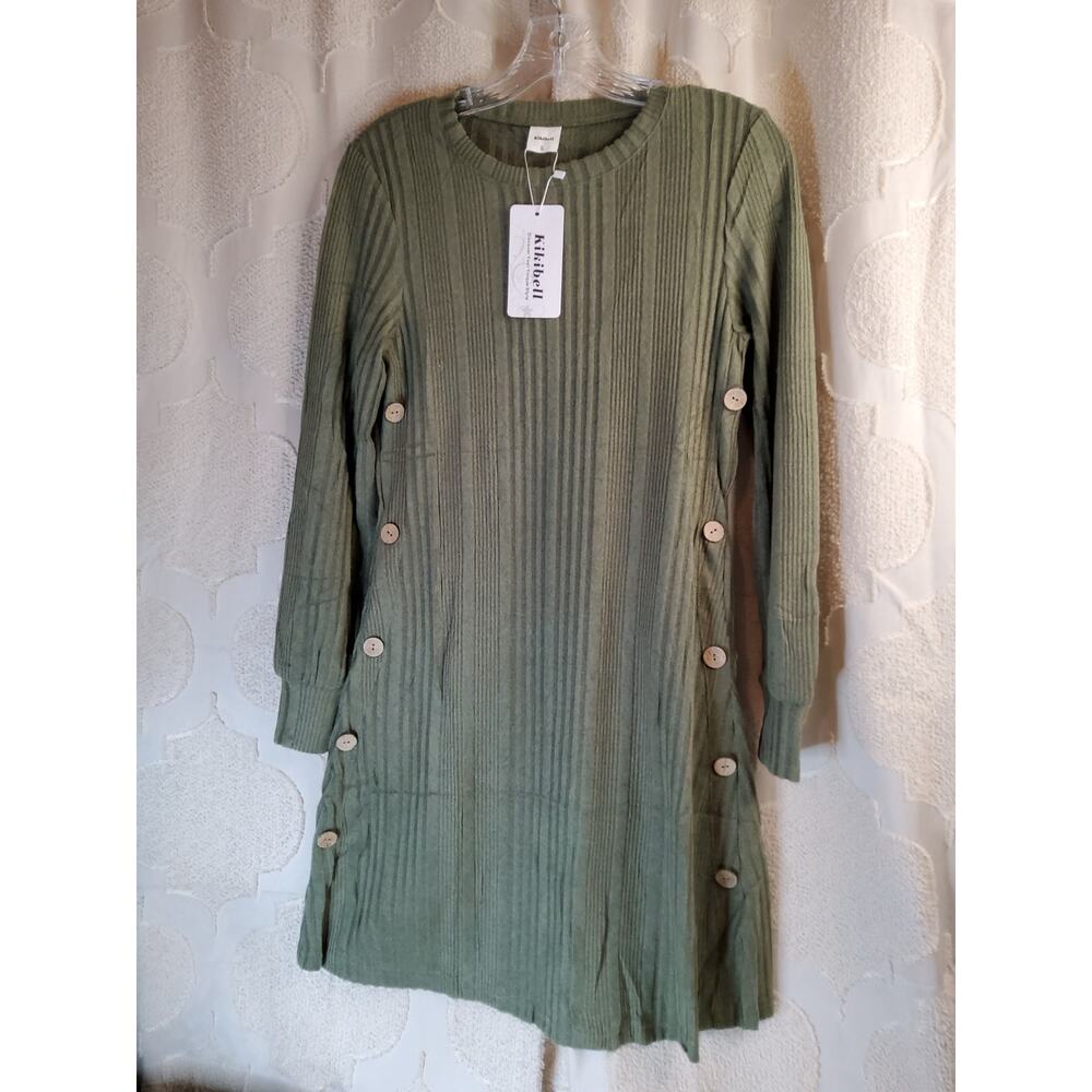 #486 New With Tags Kikibell Knit Dress With Pockets and Side Buttons Size S